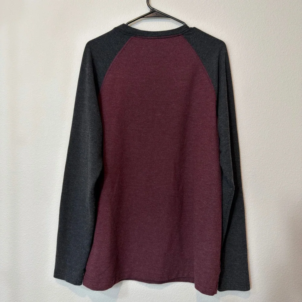 Orvis Raglan Long Sleeve Shirt Mens Large Burgundy Grey Good‎ Colorblock